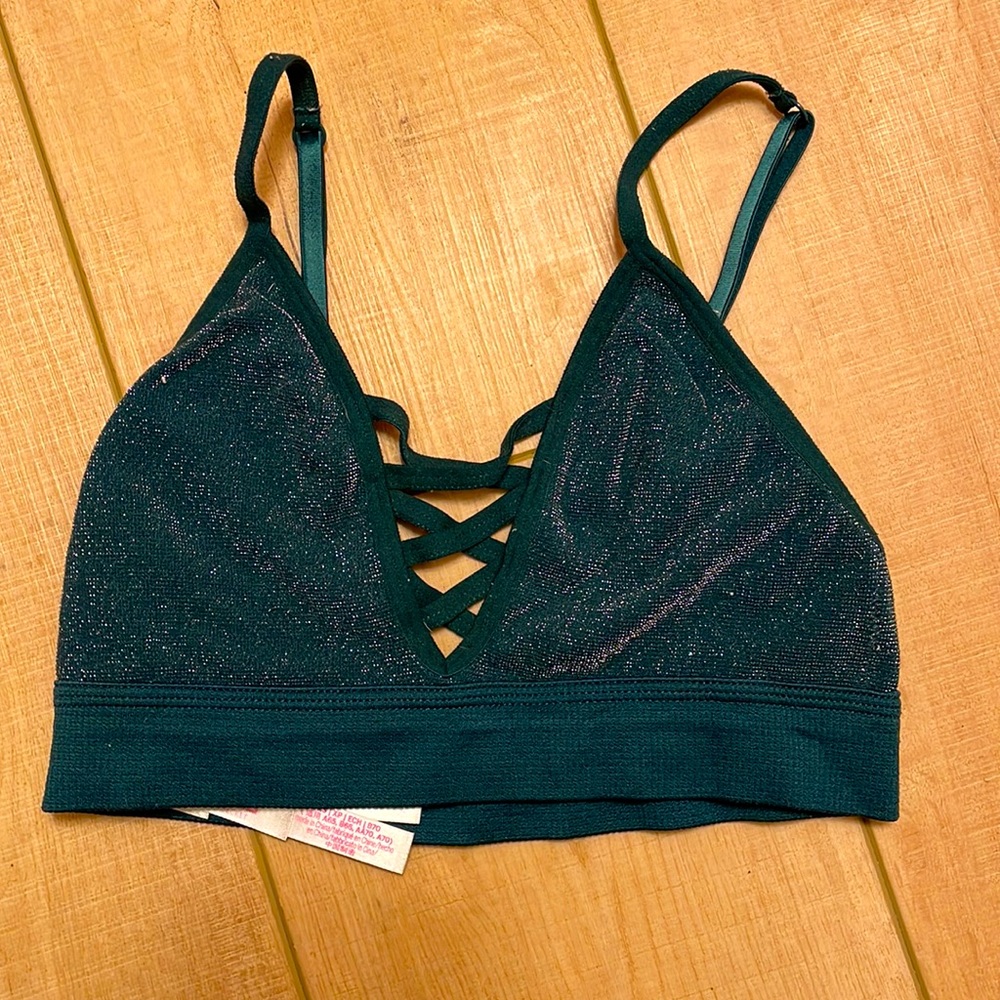 Victoria’s Secret Emerald Green Sparkly Bralette XS GUC adjustable straps